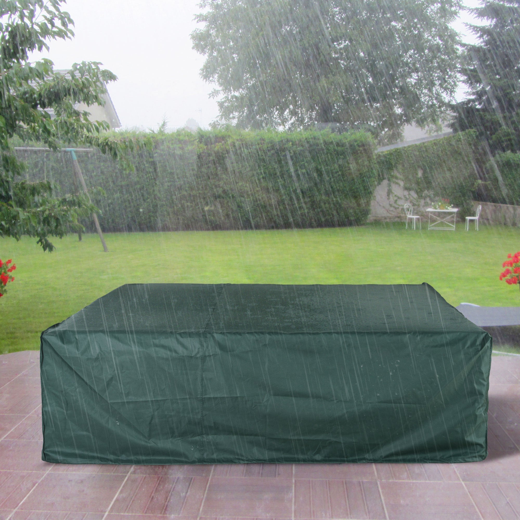 Outsunny Large Patio Garden Furniture Set Cover 600D Oxford Square Waterproof, 90.6" L x 90.6" W x 27.6" H, Green 