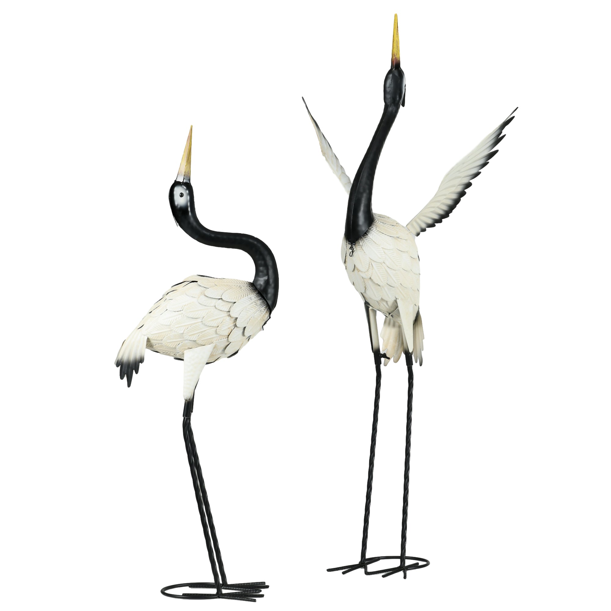 Outsunny 2pc Garden Heron Statues Metal Lawn Ornaments for Patio Backyard Decor White and Black 