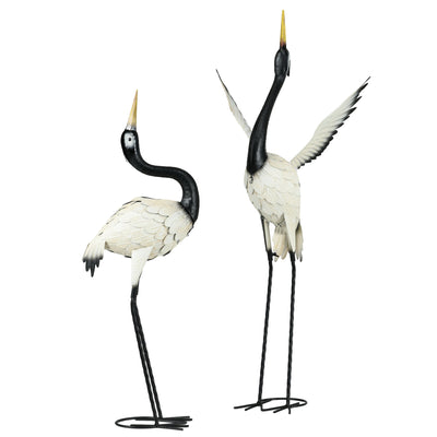Outsunny 2pc Garden Heron Statues Metal Lawn Ornaments for Patio Backyard Decor White and Black 