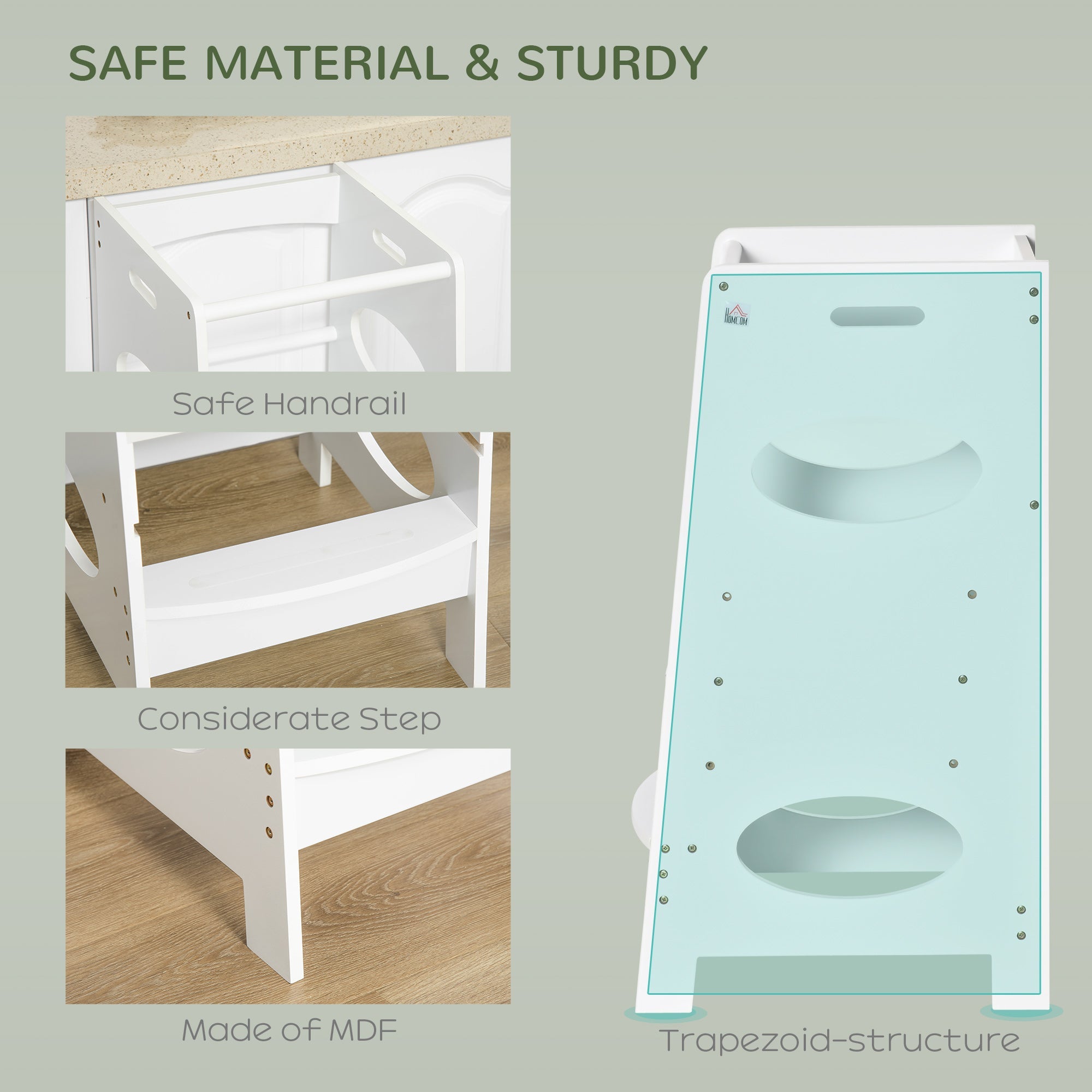 HOMCOM Kids' Adjustable Kitchen Helper Stool in White - Safe Toddler Counter Step Solution 