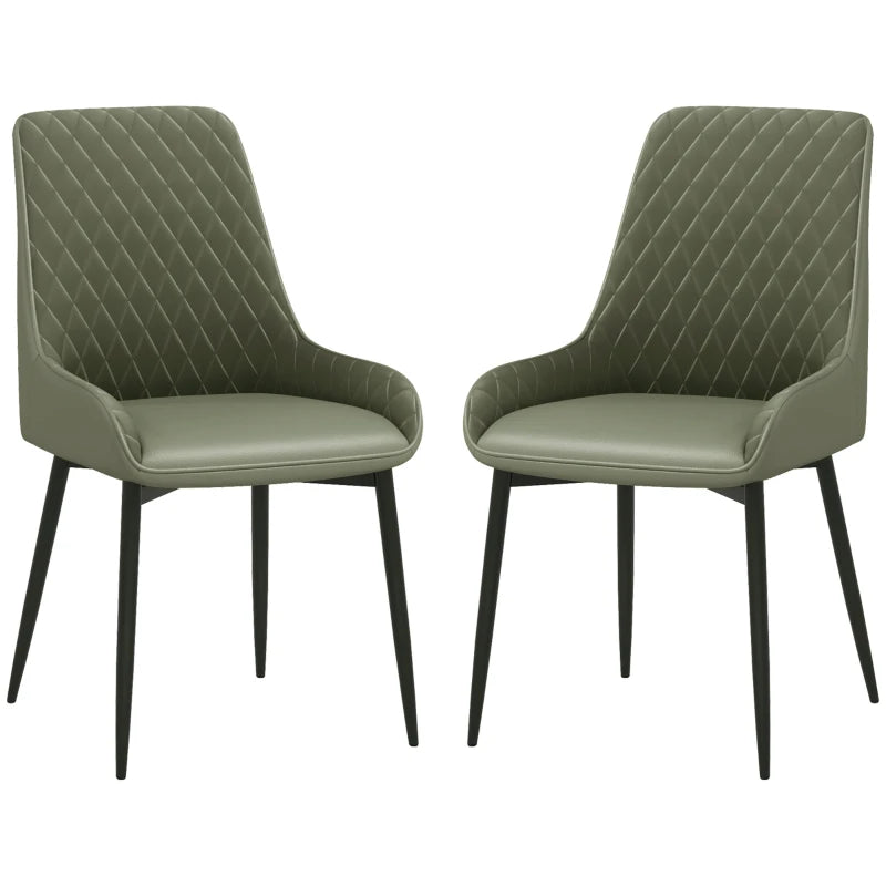Upholstered Kitchen Chairs, Modern Dining Chairs Set of 2 with Diamond Tufting and Steel Legs for Dining Room, Green