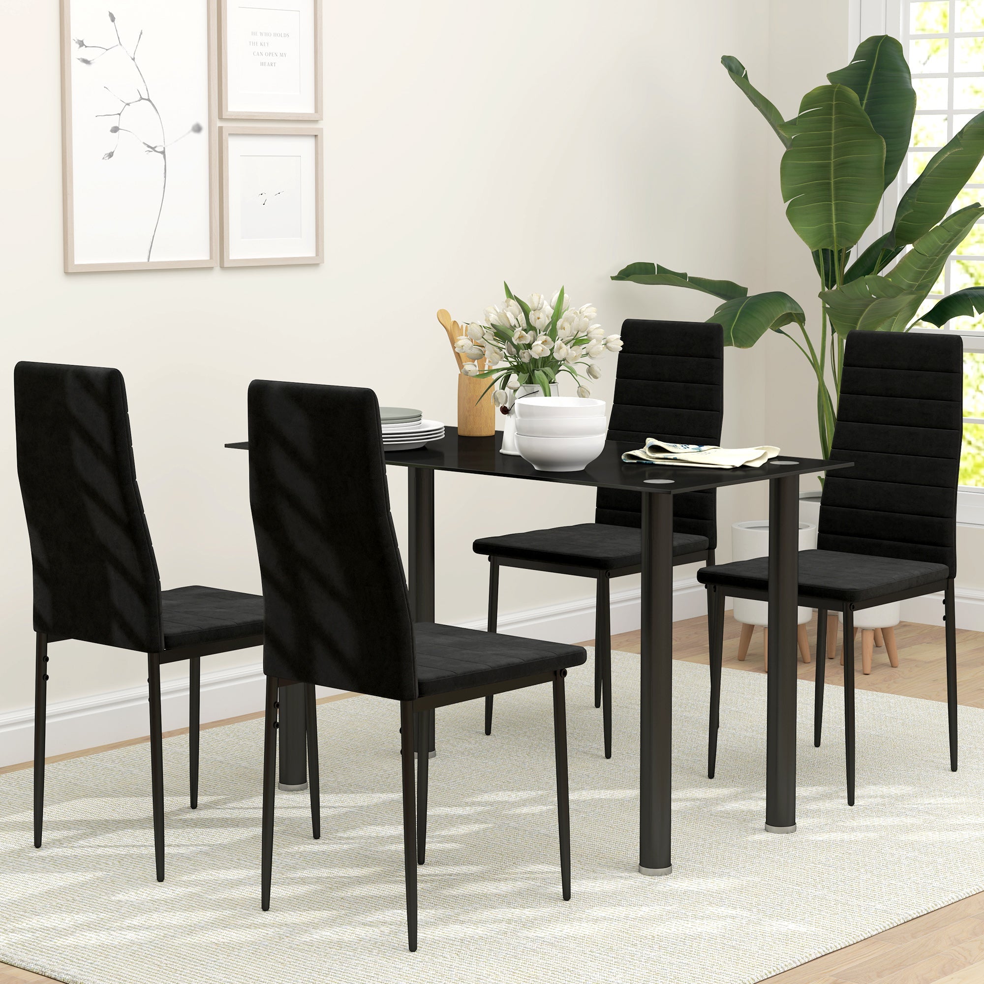 HOMCOM Modern Dining Chairs, Set of 4, High Back Upholstery and Metal Legs for the Living Room, Kitchen, Home Office, Black 