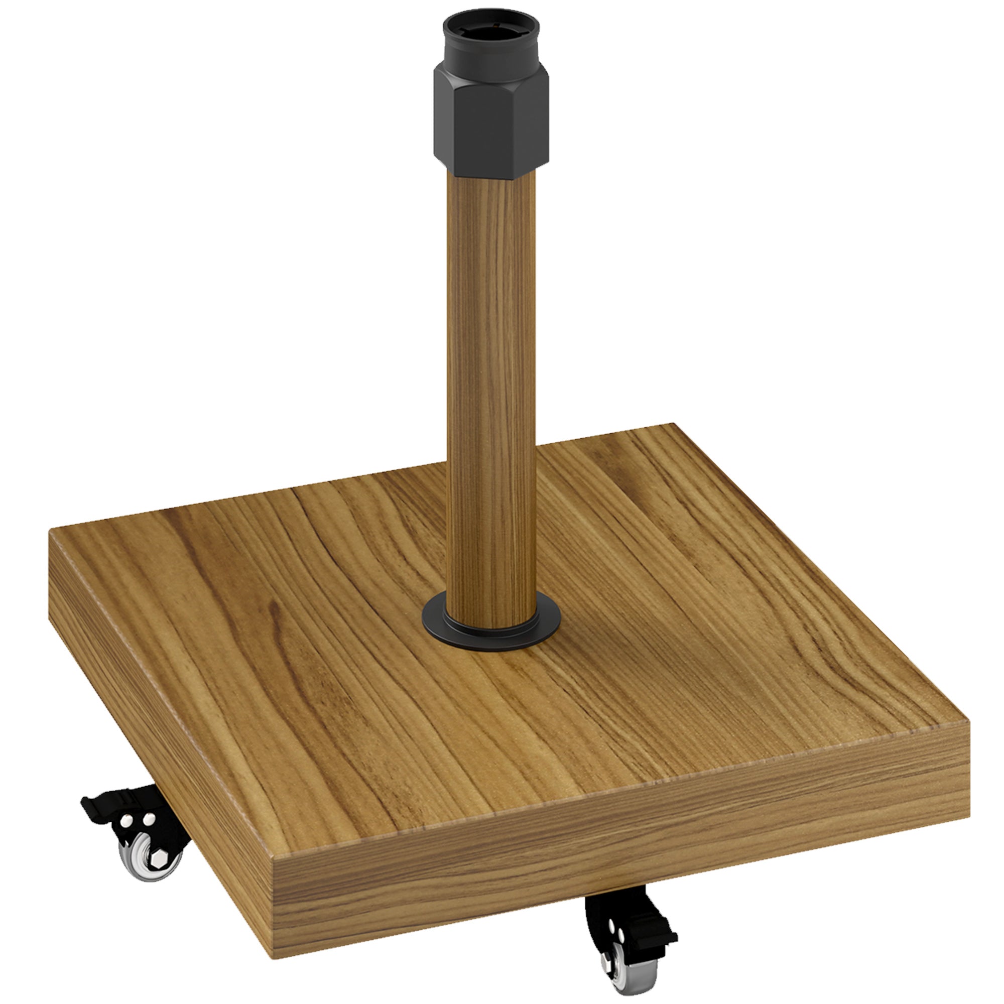 Outsunny Patio Umbrella Base Holder, Outdoor Umbrella Stand with Wheels, Heavy Duty Patio Umbrella Stand Base for Garden, Poolside, Nature Wood 