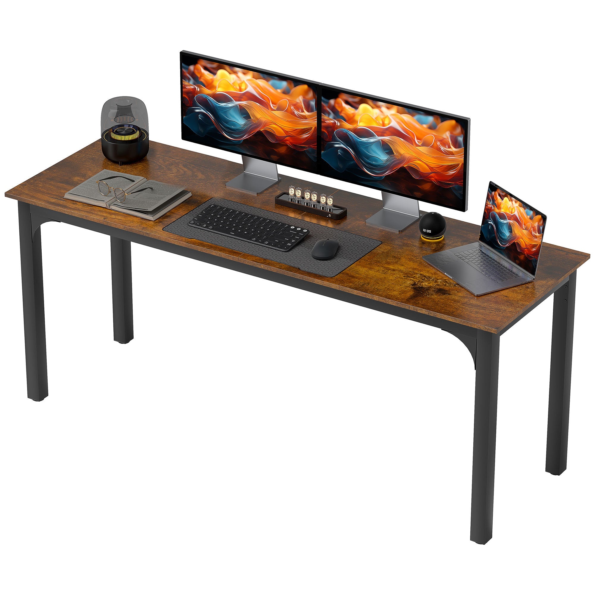 HOMCOM 70.9" Computer Desk, Desktop Desk with Metal Legs, Rustic Brown 