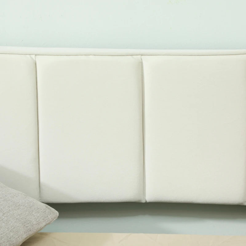 Upholstered Twin Trundle Bed, Extendable Twin to King Day Bed with Headboard and Armrests, Cream White