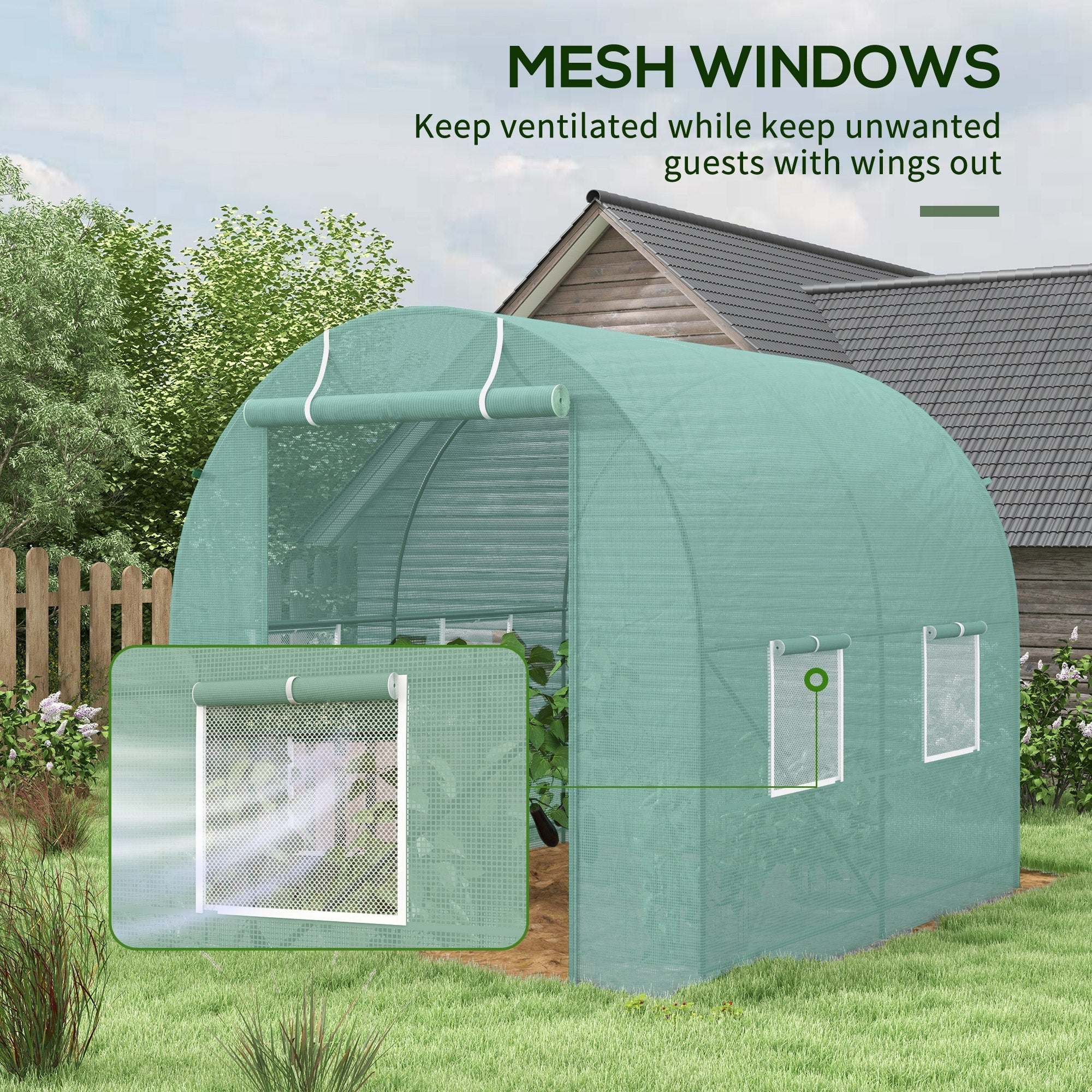 Outsunny Walk-In Greenhouse: 8'x66'x66' Heavy Duty Outdoor Tunnel for Flower & Vegetable Growth, Roll Up Door 