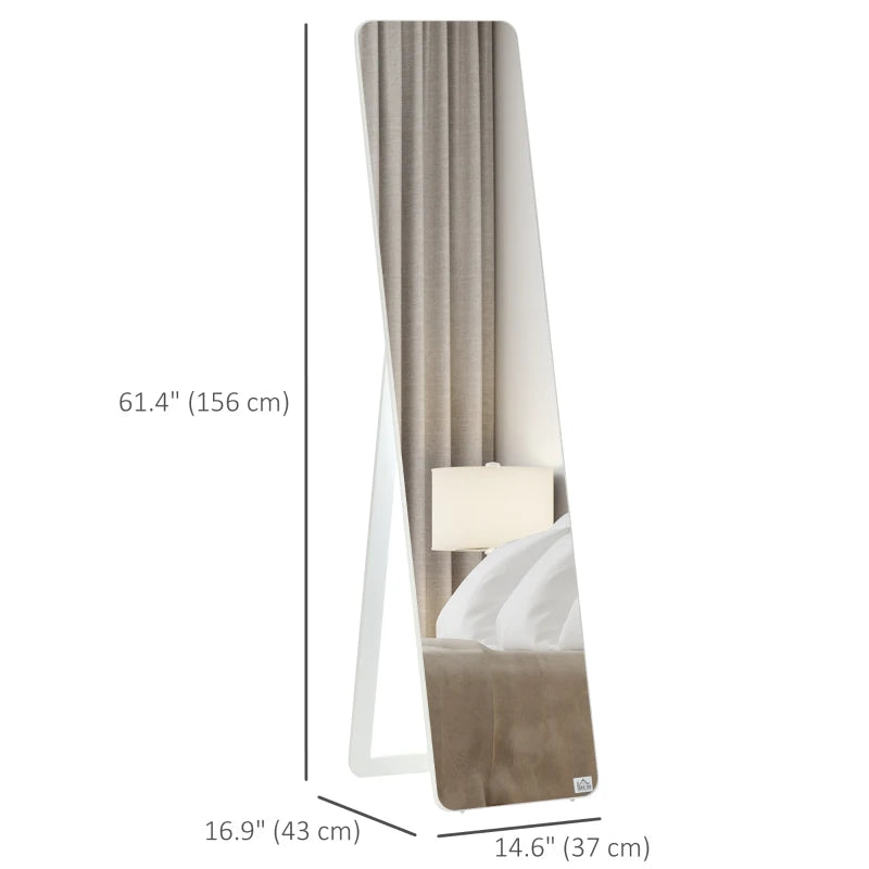 Full Length Mirror for Bedroom, Free Standing Dressing Mirror, Wall Mirror with Wood Frame, 15" x 61", White