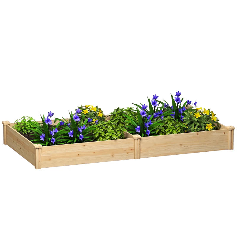 Wooden Raised Garden Bed, Outdoor Planter Box with Divider and Open Bottom for Flowers, Herbs, Vegetables, DIY Painting