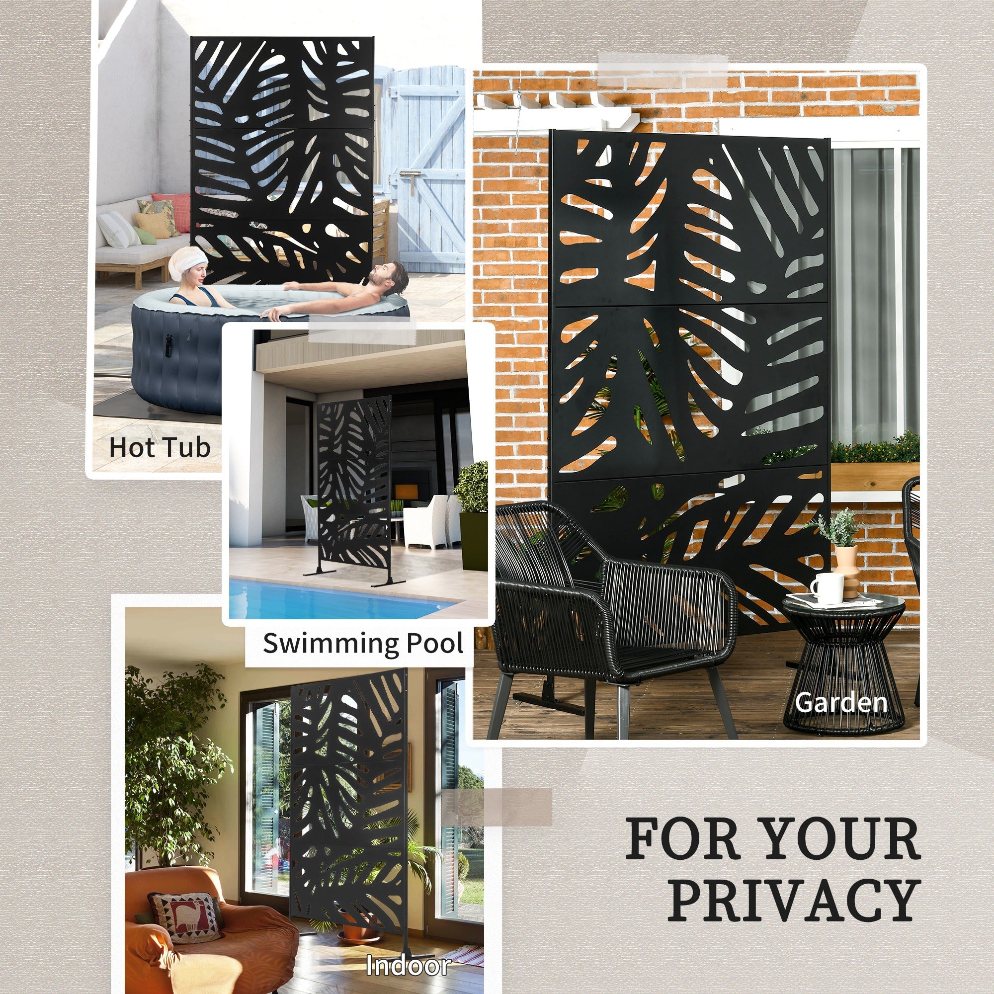 Outsunny Freestanding Metal Outdoor Privacy Screen Decorative Divider for Garden Backyard Deck Pool Black 