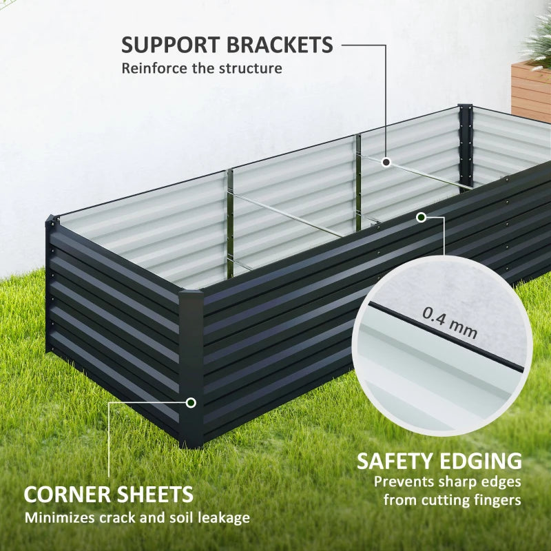 8 x 2.6 x 1.5ft Galvanized Raised Garden Bed, Reinforced Outdoor Planter Box with Open Bottom, Dark Grey