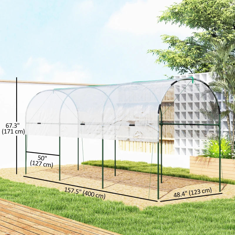 Tunnel Tomato Greenhouse with 4 Hoops and Top Tap, Pointed Bottom and Guy Ropes, 157.5" x 47.2" x 66.9", Clear