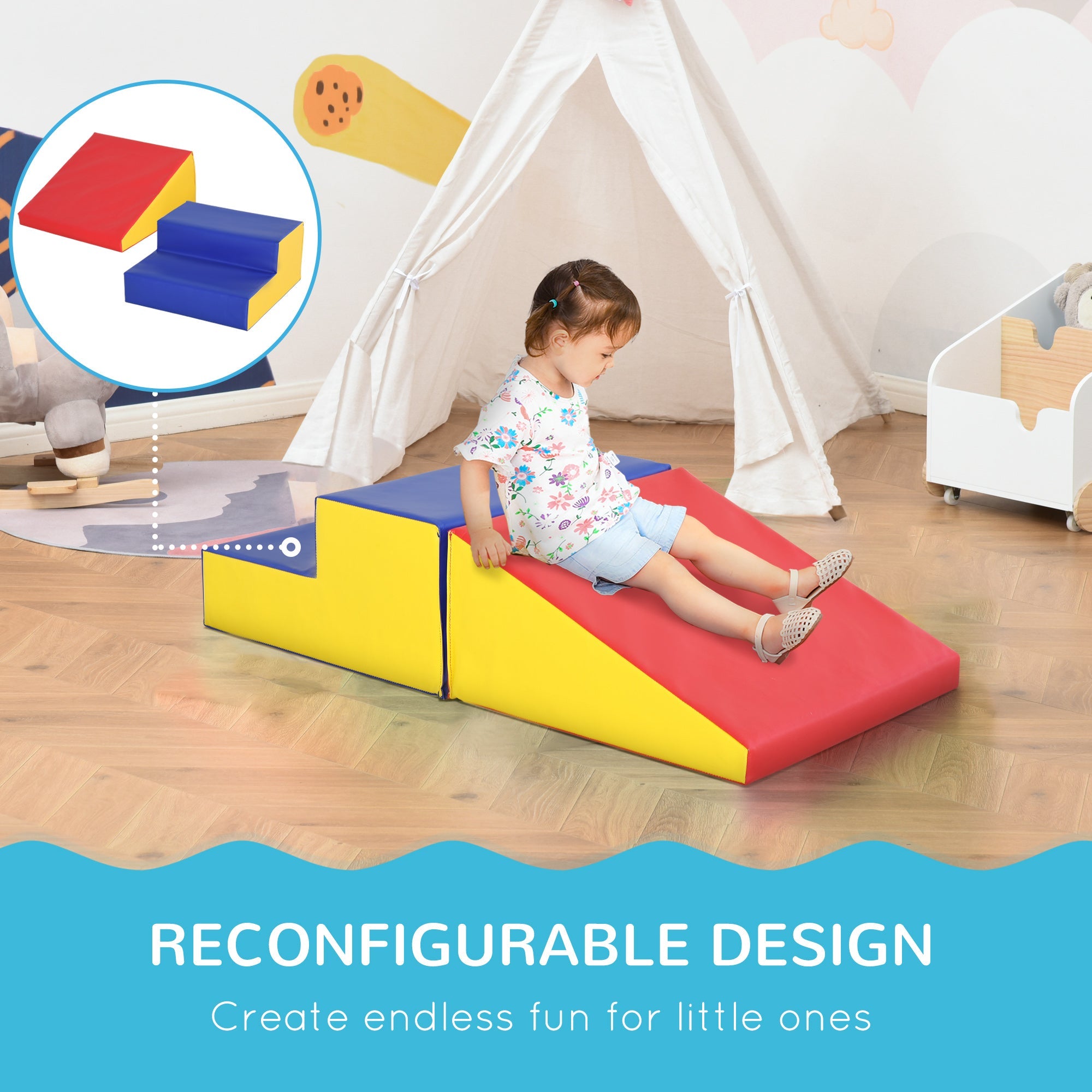 Soozier Soft Playscape: 2-Piece Foam Climb & Crawl Activity Set for Toddlers, Multicolor Learning Fun 