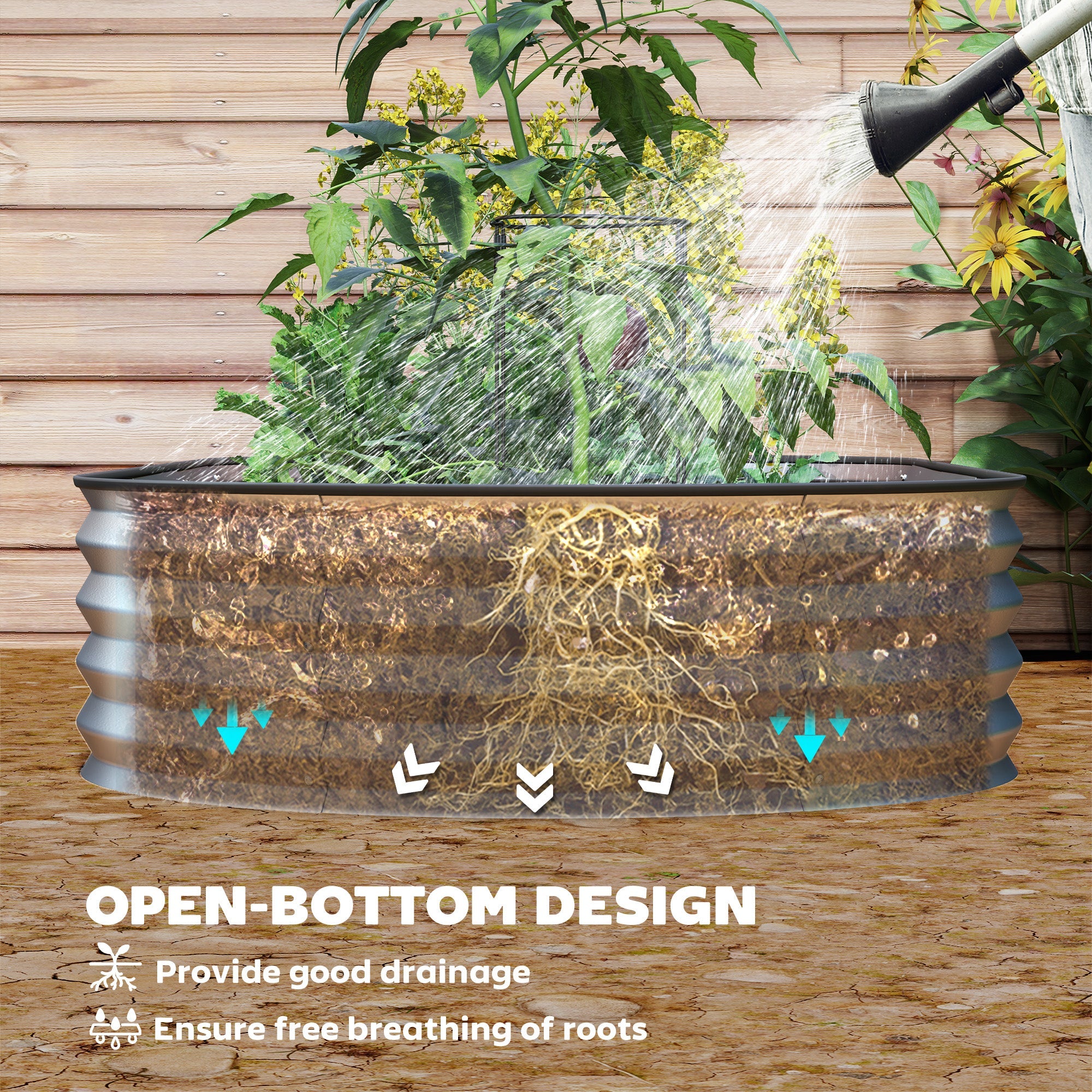 Outsunny 7' x 3' x 1' Large Outdoor Planter Box, Galvanized Raised Garden Bed with Metal Plant Stake, Silver 