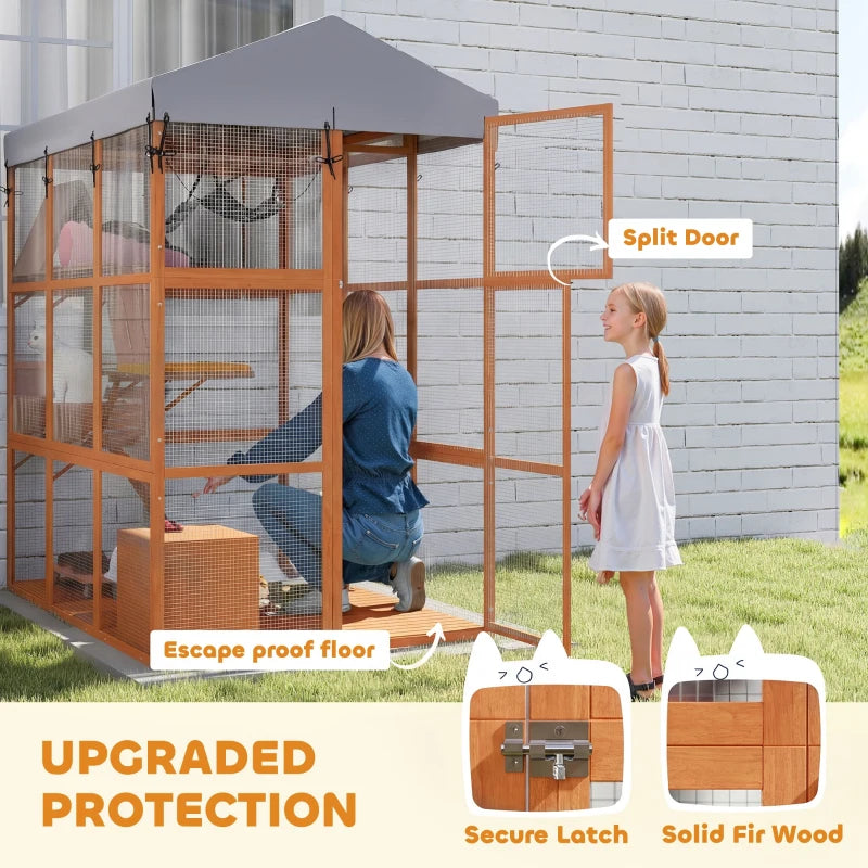 81"H Catio Outdoor with Floor to Prevent Escaping & Easy Cleaning, for 2-4 Cats Kittens, Orange