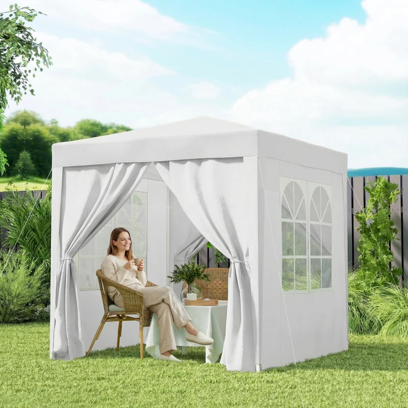 6.6'x6.6' Pop Up Canopy Tent with Sidewalls, Instant Sun Shelter Camping Gazebo with Carry Bag, White