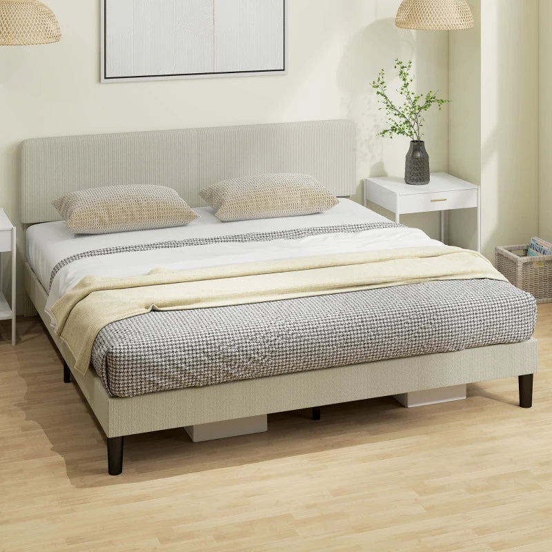 King Size Bed Frame with Adjustable Upholstered Headboard Platform Bed Frame Wood Slat Support Noise Free Light Grey