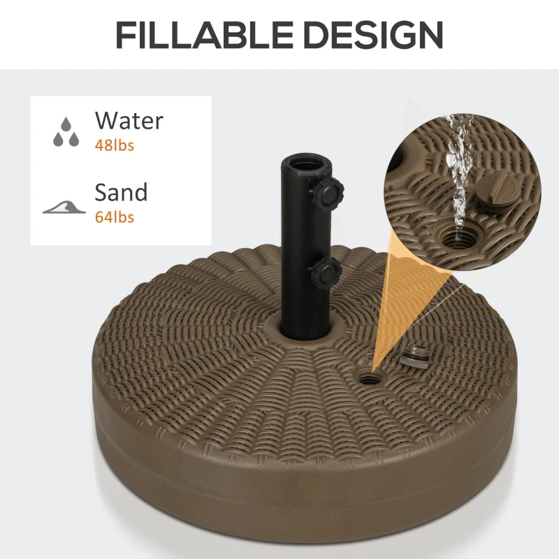 Umbrella Base, Heavy Duty Fillable Base Holder with Steel Pole, Round Parasol Stand for Patio, Outdoor, Backyard, Brown