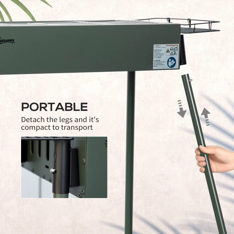 Portable BBQ Grill, Charcoal Grill with Side Seasoning Baskets, Hooks and Nets for Outdoor, Picnic, Camping, Dark Green