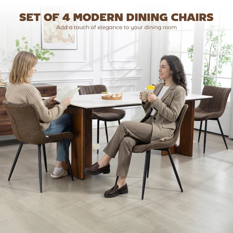 Dining Chairs Set of 4, PU Leather Upholstered Kitchen Chairs with Backrest and Steel Legs for Dining Room, Brown