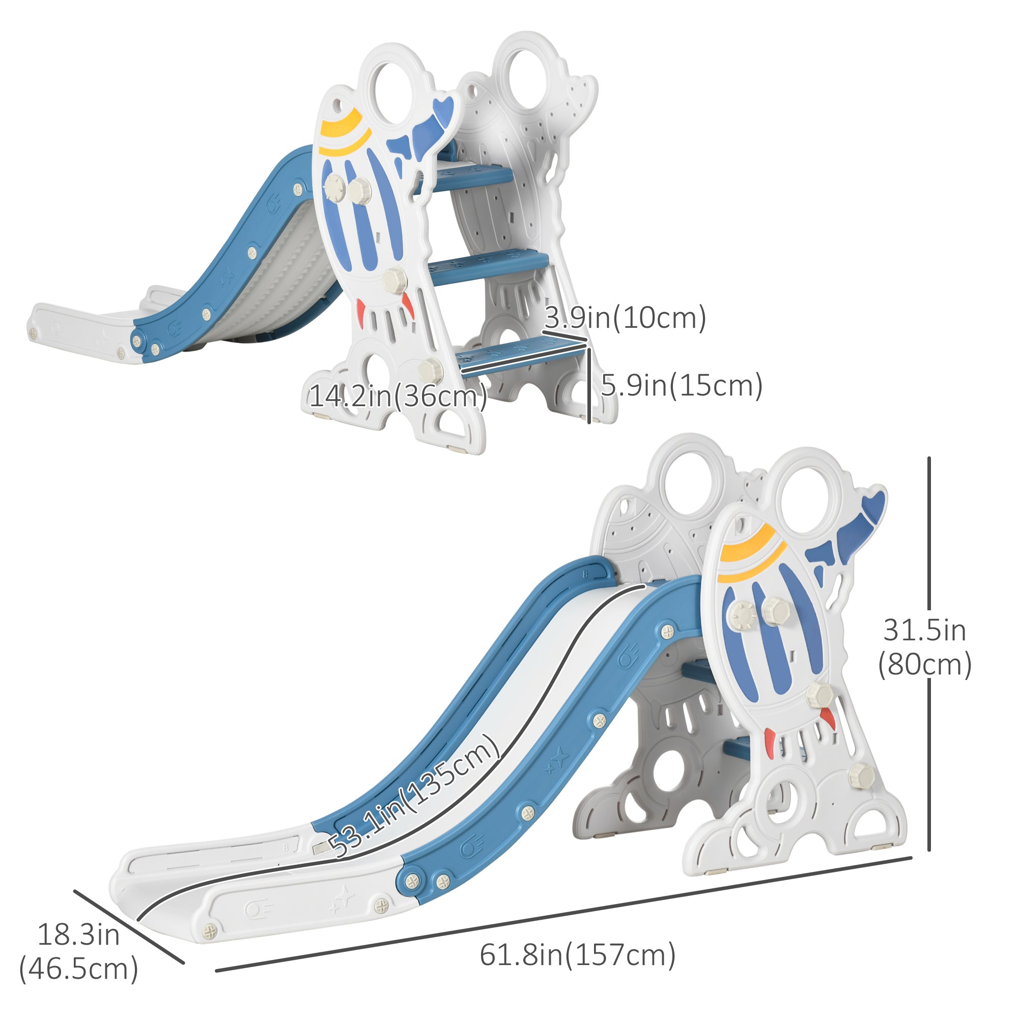 Qaba Space Theme Toddler Slide Indoor Climber Playset Kids 1.5-3 Years Blue Playground Equipment 