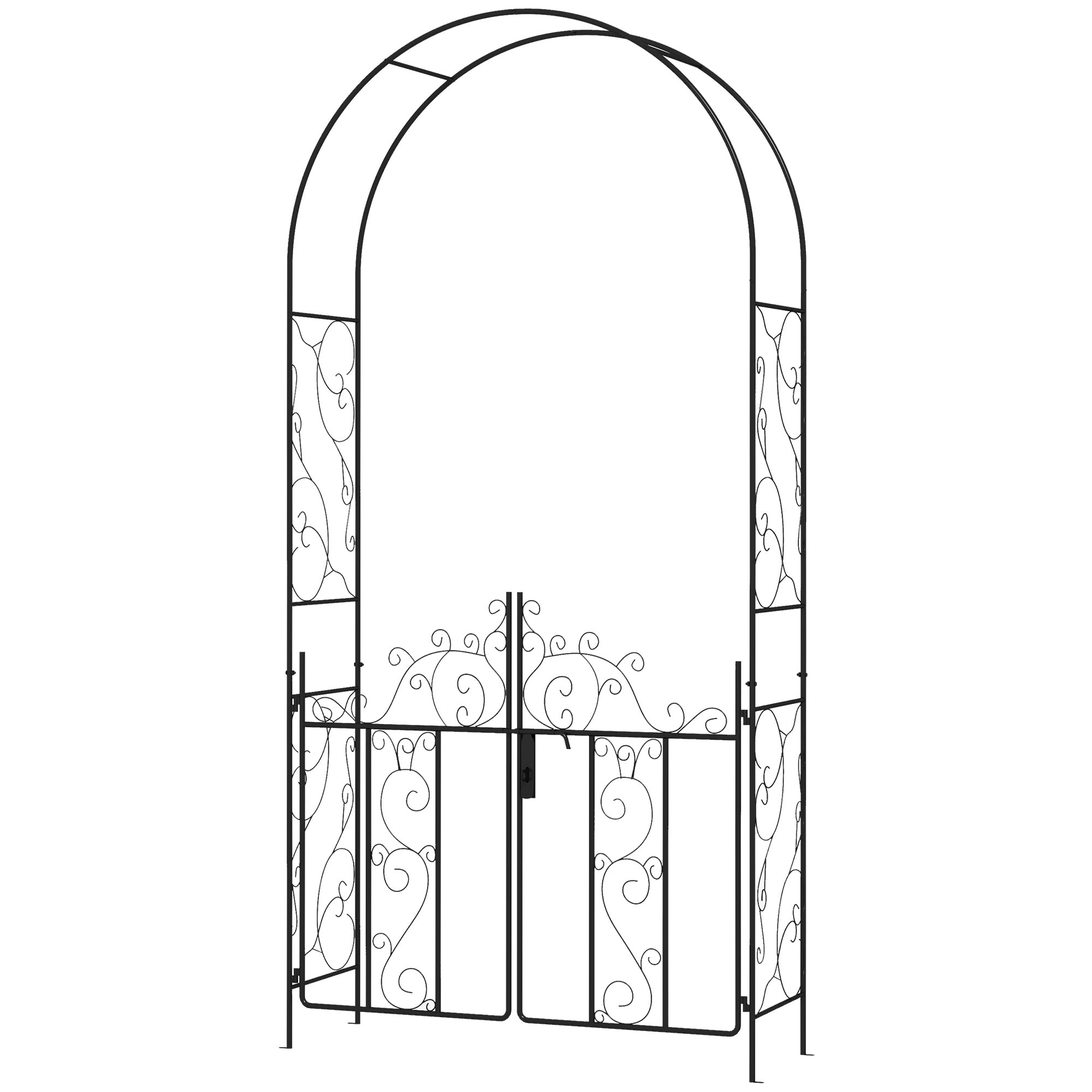 Outsunny Metal Garden Arch with Gate, Garden Arbor Trellis for Climbing Plants, Roses, Vines, Wedding Arch, Black 