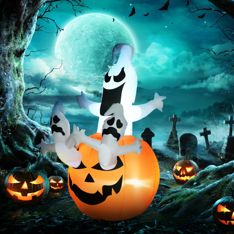 HOMCOM Inflatable Haunted Tree – LED Lighted Halloween Decoration with Owl, Ghost, and Pumpkins 