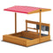 Outsunny Kids Sandbox with Cover Kitchen Playset Toys, Wooden Sand Box with Seat, Storage, for 3-7 Years Old, Red