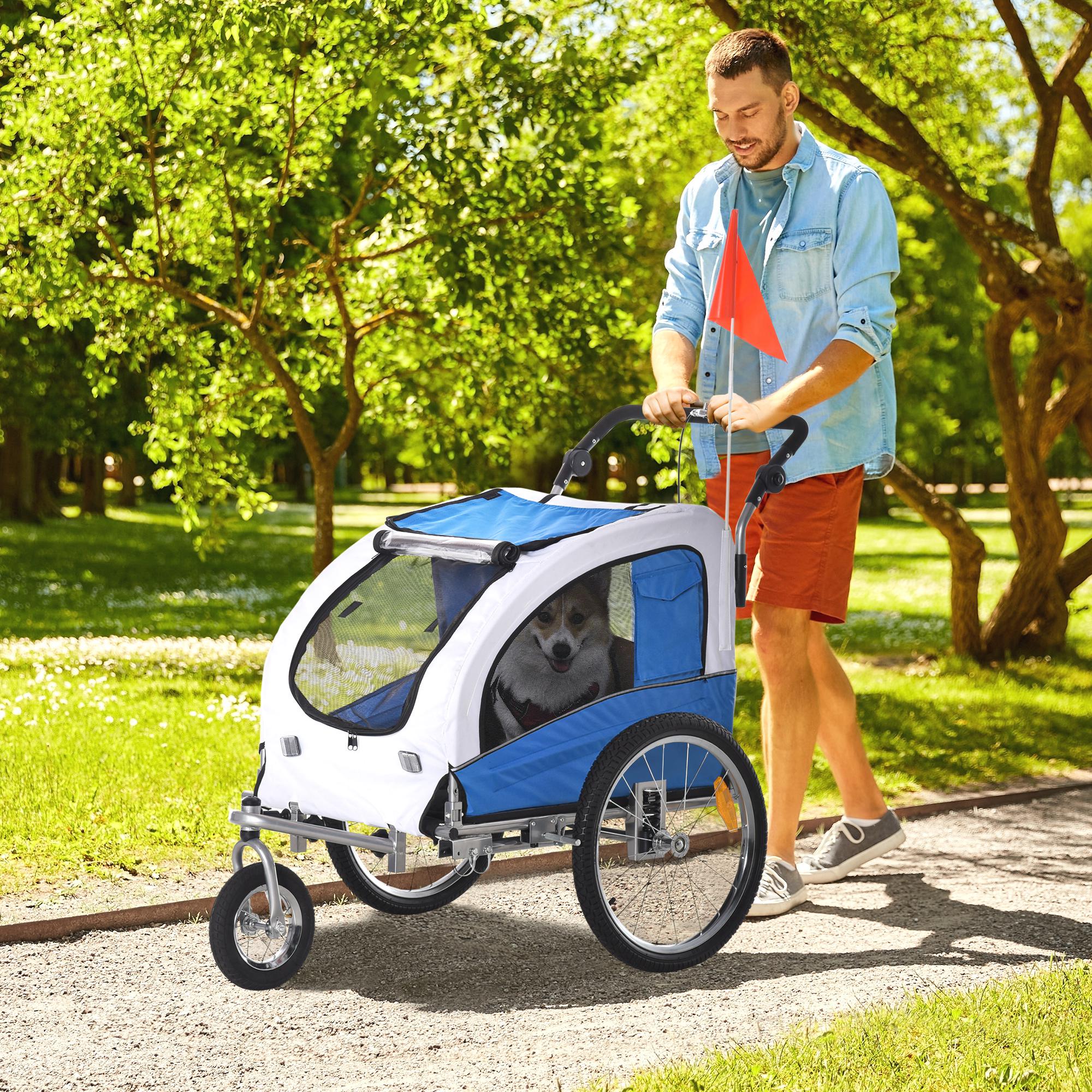 Aosom Elite II 2-In-1 Dog Bike Trailer Pet Stroller Cart Bicycle Wagon Travel Carrier with Suspension Blue 