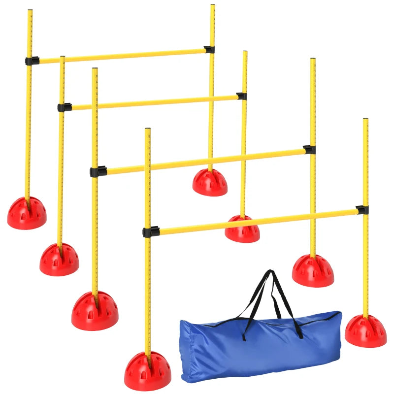 Dog Agility Training Equipment, 4 PCS Obstacle Course with Height Adjustable Jump Hurdle and Bag, Yellow