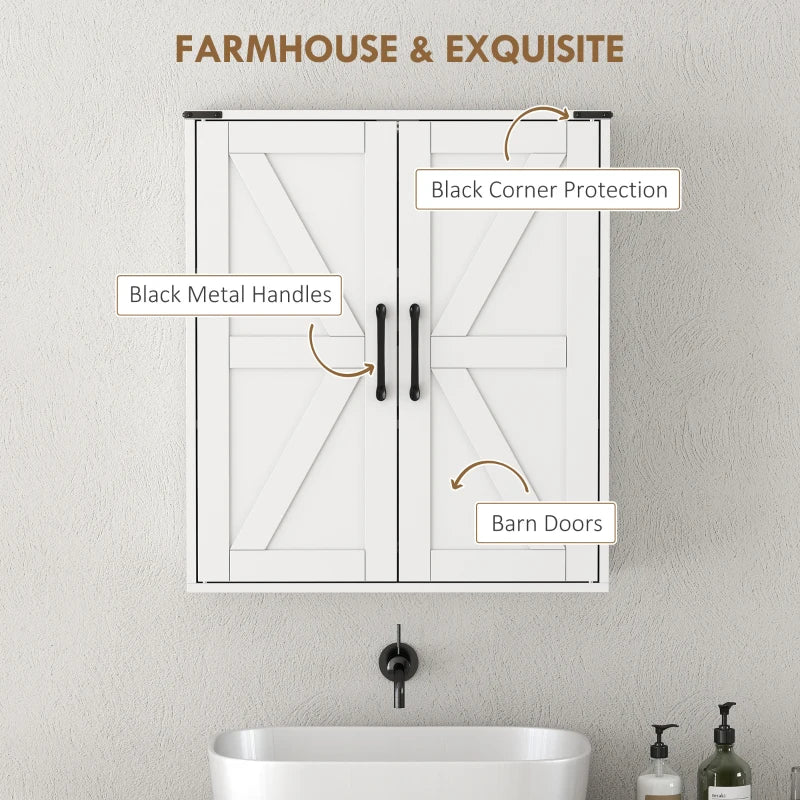 Bathroom Wall Cabinet, Wall Mounted Medicine Cabinet with Barn Doors and Adjustable Shelves, Over The Toilet, White