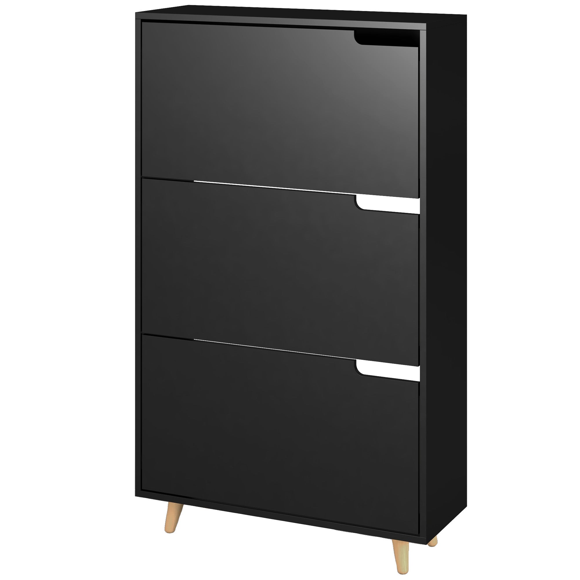 HOMCOM Slim Shoe Storage Cabinet 3 Flip Drawers Adjustable Shelves for 18-24 Pairs Black 