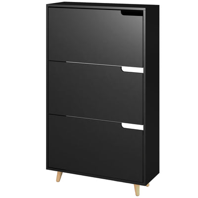 HOMCOM Slim Shoe Storage Cabinet 3 Flip Drawers Adjustable Shelves for 18-24 Pairs Black 