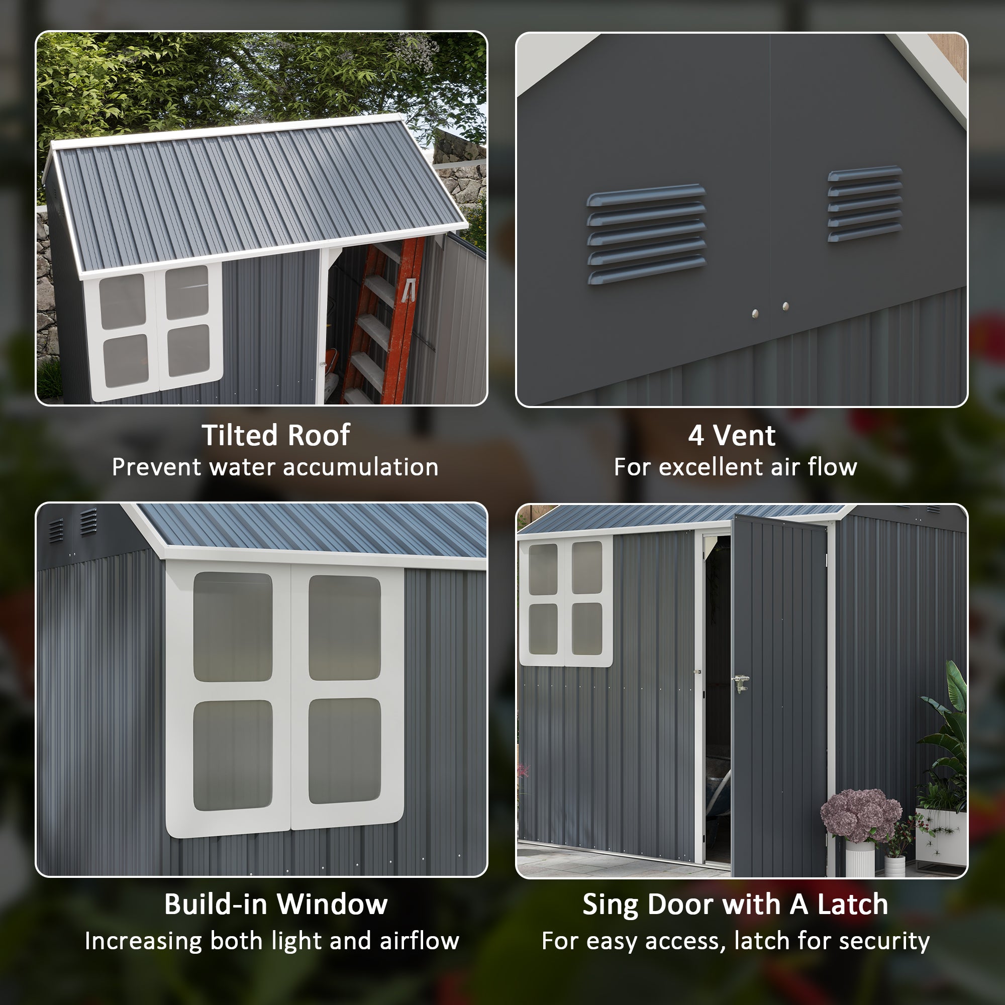 Outsunny Metal Garden Storage Shed 7' x 5.5' Outdoor Tool House Lockable Door Vents Sloped Roof Dark Grey 