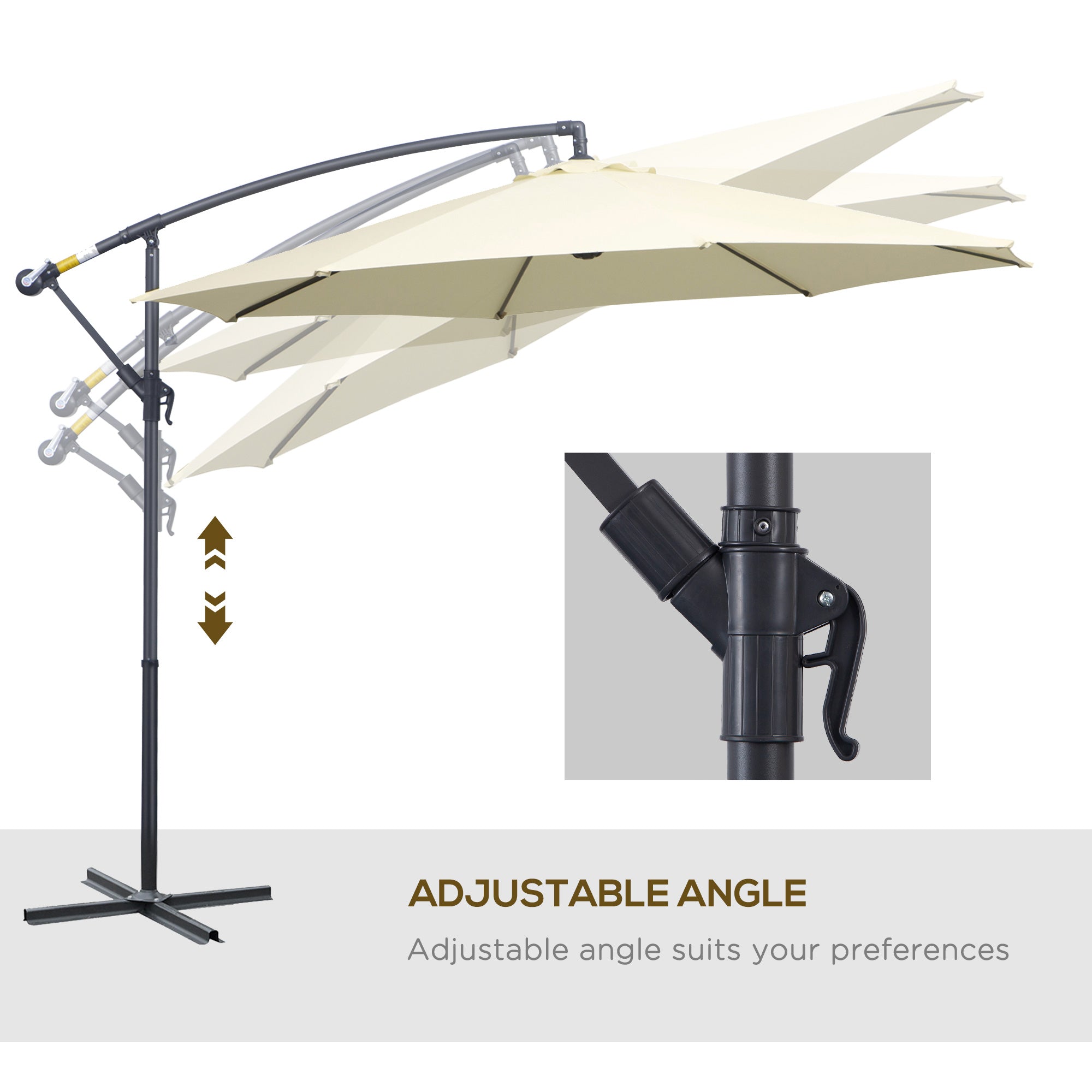 Outsunny Φ10FT Beige Deluxe Cantilever Umbrella Outdoor Market Parasol Hanging Offset Sunshade Crank Base 