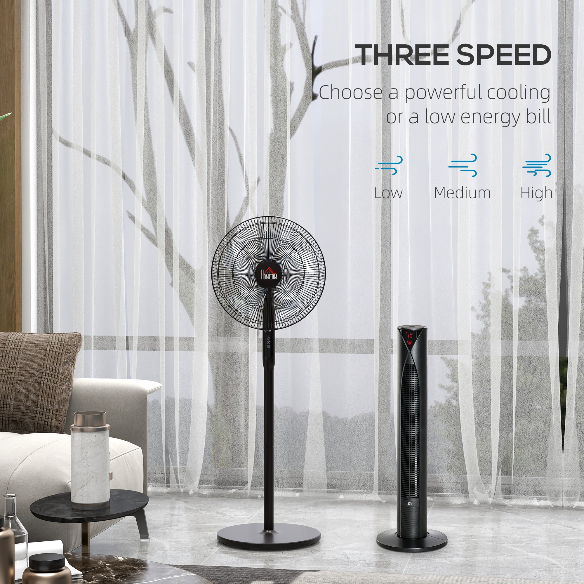 HOMCOM Tower Fan and 16" Pedestal Fan Set, with Remote Control, Height Adjustable, Tilted Head, Timer, Oscillating Standing Fan, Black 