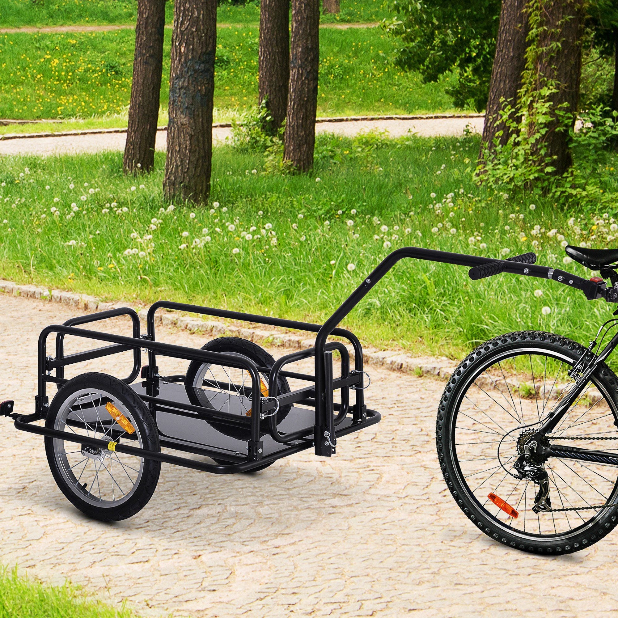 Aosom Folding Bike Cargo Trailer, Utility Bicycle Cart with Hitch, Garden & Patio Tool Carrier, Black 