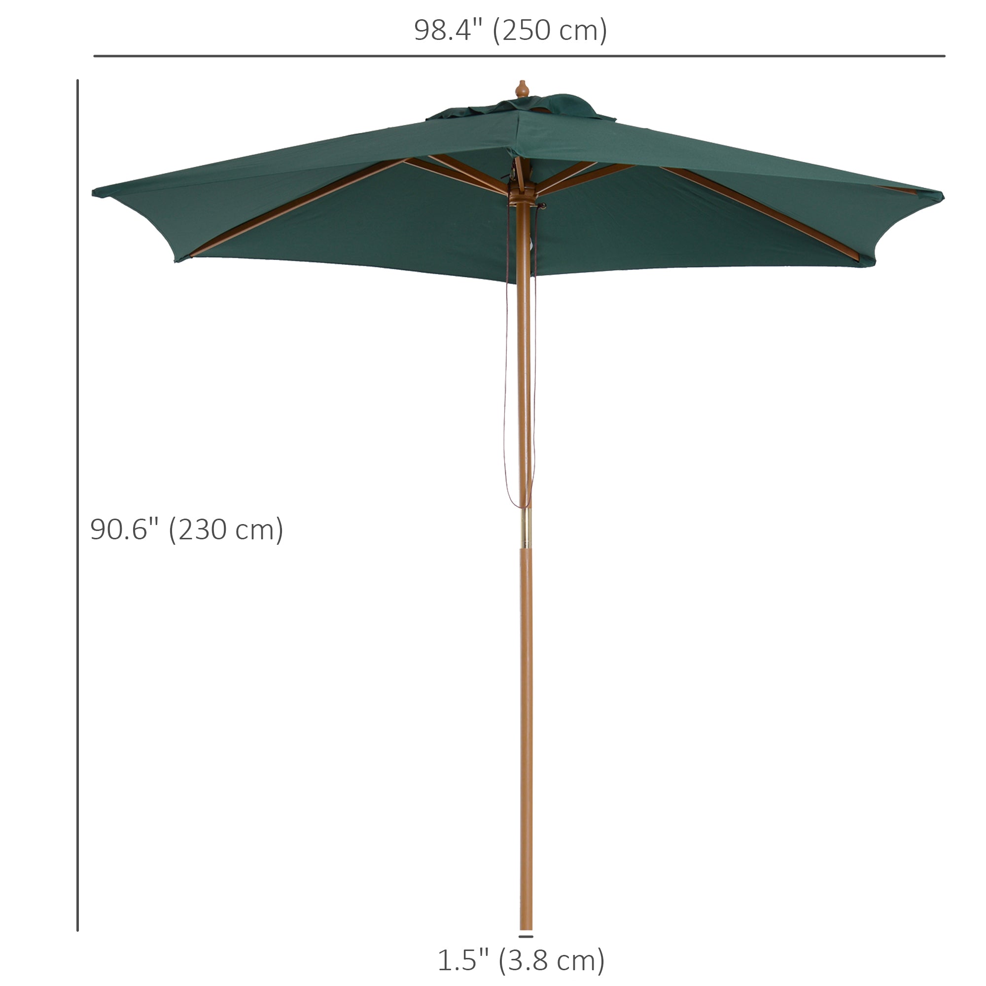Outsunny Wood Patio Umbrella: 8FT Round Market Garden Parasol with Bamboo Ribs & Top Vent, Dark Green 