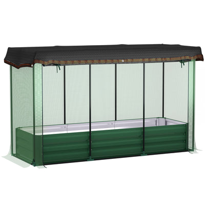 Outsunny Galvanized Steel Planter Box with Crop Cage and Shade Cloth, Raised Garden Bed for Flowers, Vegs and Herbs, Green 