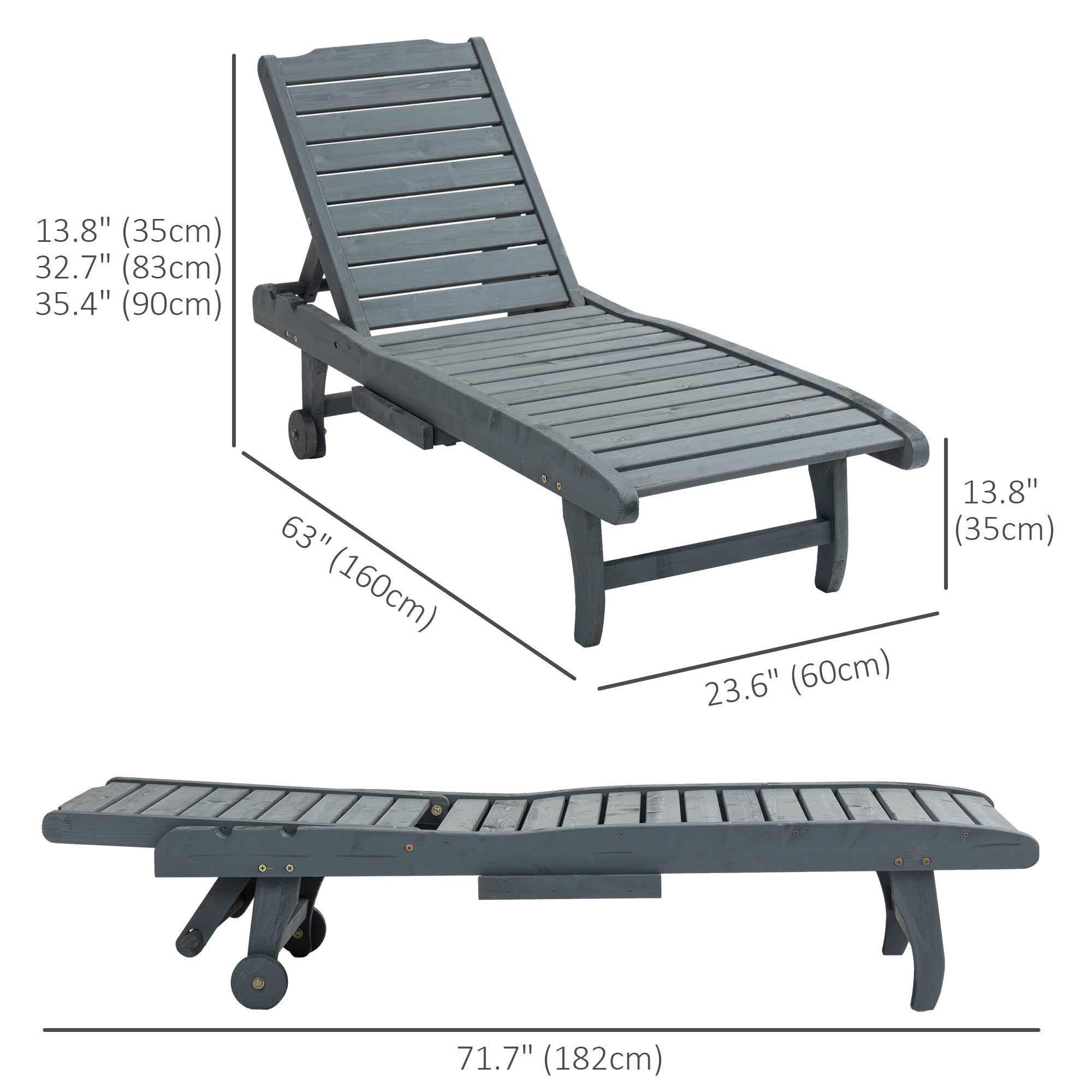 Outsunny Outdoor Patio Adjustable Chaise Lounge Chair Recliner with Pull-out Tray and 2 Wheels 