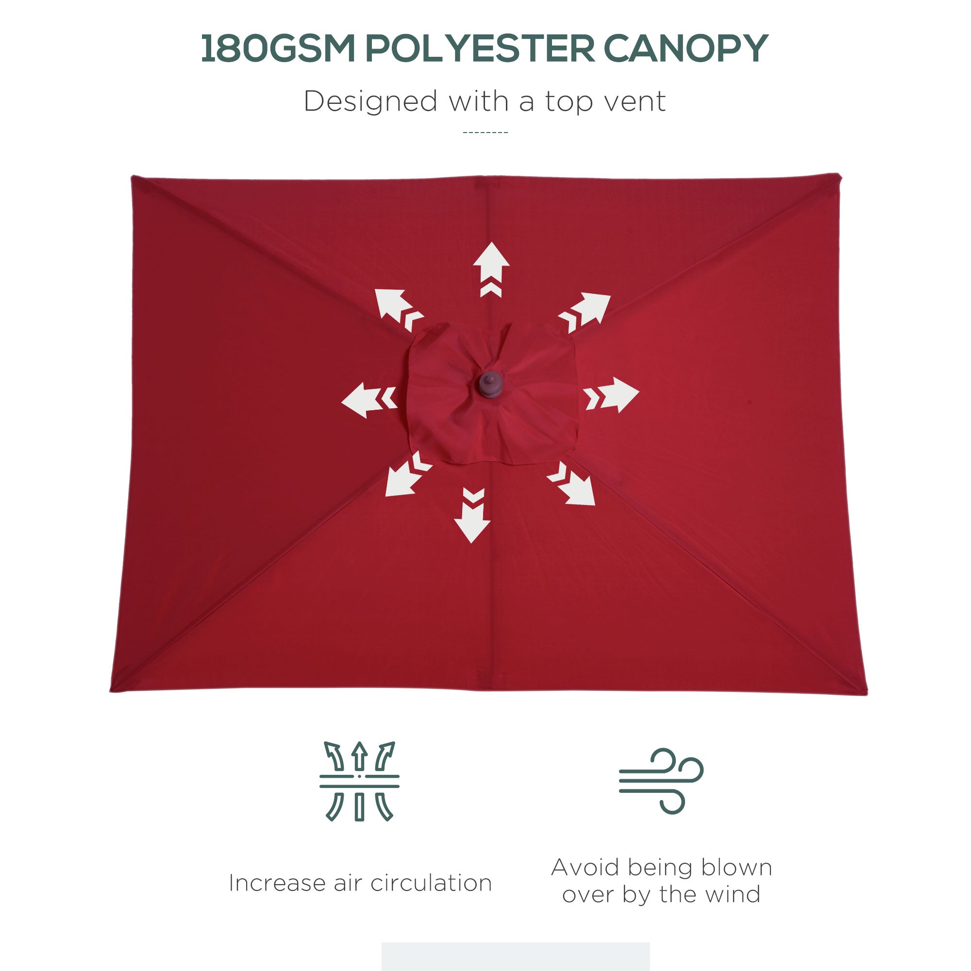 Outsunny 6.6x5ft Square Market Parasol, Wooden Patio Umbrella with Tilt Mechanism and 6 Bamboo Ribs, Garden Sunshade, Wine Red 