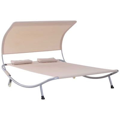 Outsunny 79" Double Chaise Lounge Outdoor with Canopy, Hammock Bed with Pillow & Wheels, Luxurious Sand Color 