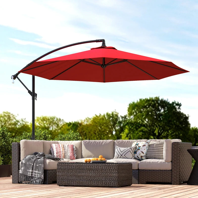 9.7ft Offset Patio UmbrellaCantilever Parasol with Crank Handle, 8 Ribs and Cross Base for Outdoor, Sun Shade, Wine Red