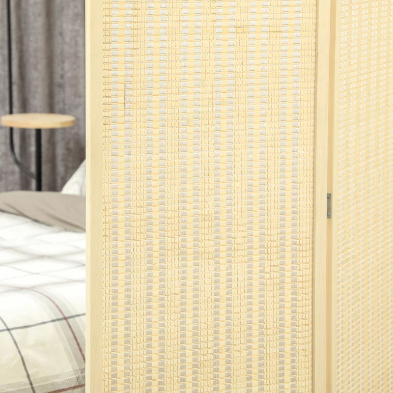 Woven Bamboo Room Divider, 3 Panel Folding Indoor Privacy Screens for Home Office, Natural Wood