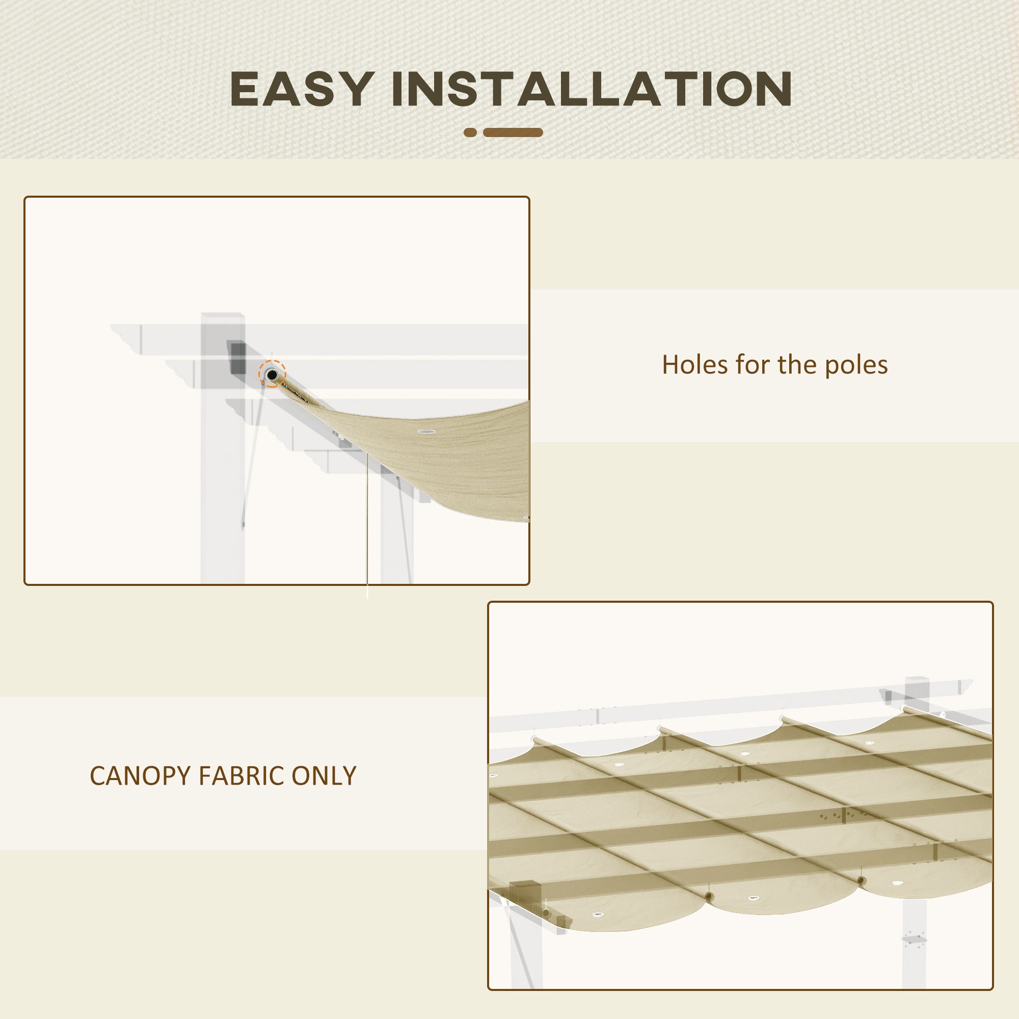 Outsunny Retractable Pergola Canopy Cover Replacement for 13.1' x 9.8' Pergola, Beige 