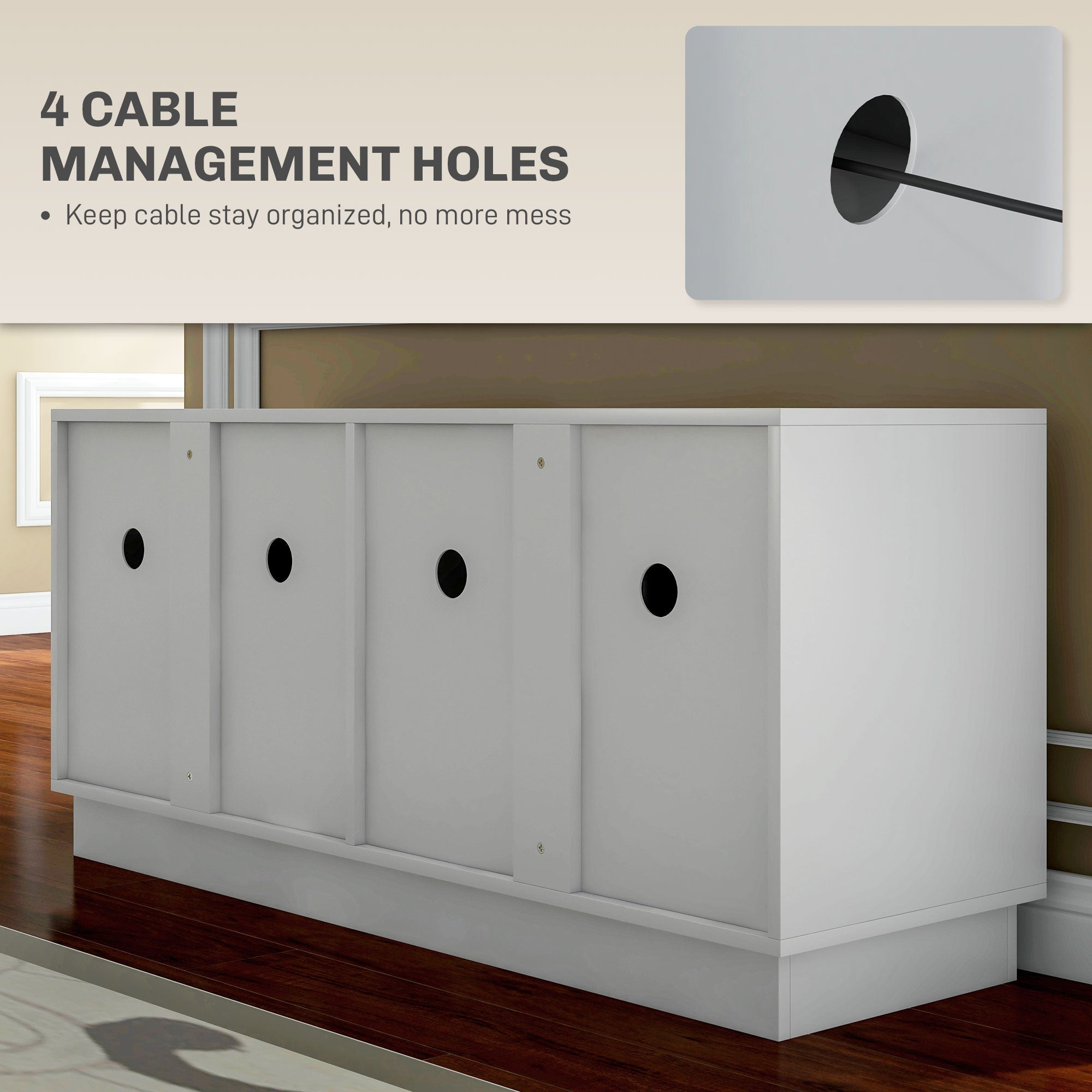 HOMCOM Modern TV Stand Cabinet for TVs up to 55" 4 Doors 2 Shelves Cable Management Wood Living Room Entertainment Center Storage White 