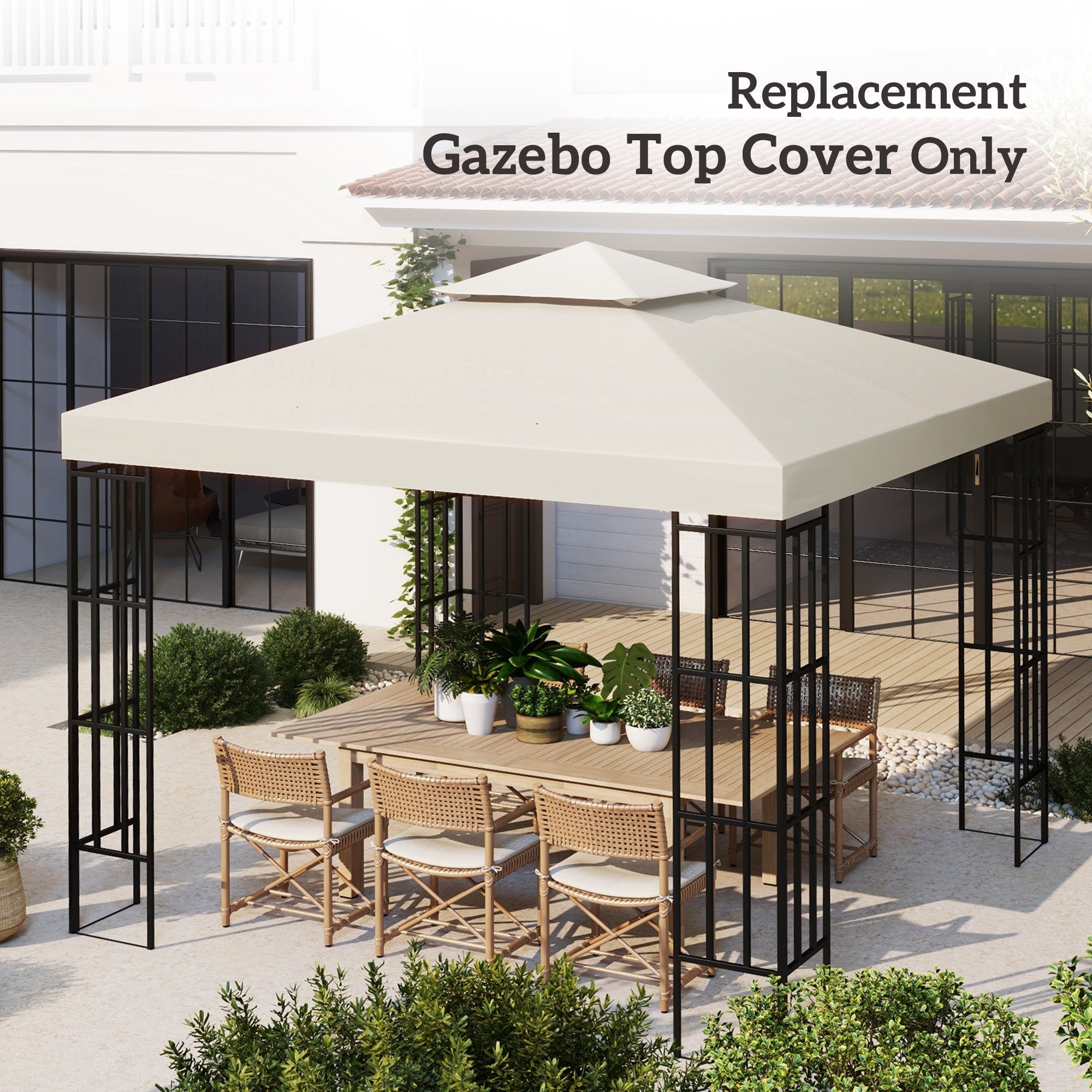 Outsunny Gazebo Refresh: 98" Square Canopy Replacement Top, Cream White Outdoor Garden Sun Shade, 2-Tier UV Cover 