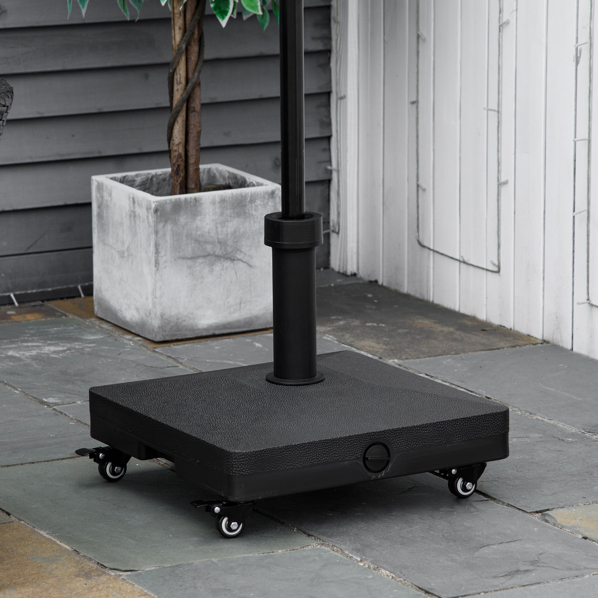 Outsunny Square Parasol Base Portable Umbrella Stand Weights with Wheels, Water or Sand Filled, for Φ1.5'', Φ1.9'' Poles, Black 