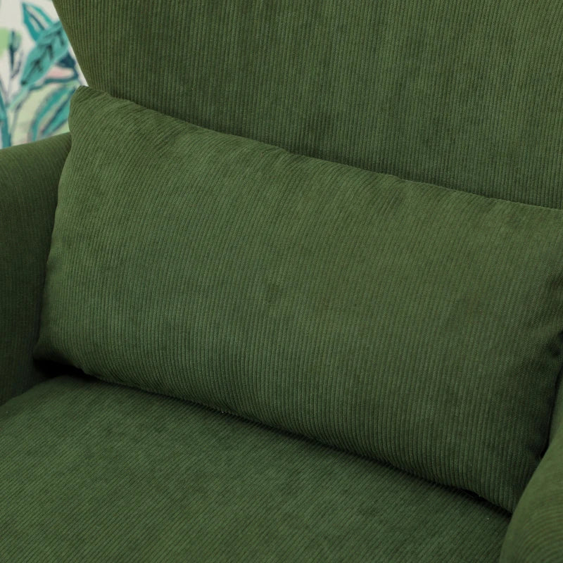 Modern Accent Chair, Upholstered Armchair with Solid Wood Legs and Lumbar Pillow for Living Room, Green