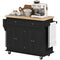 Rolling Kitchen Island with Rubber Wood Top and Storage, Spice Rack, Towel Rack, Black