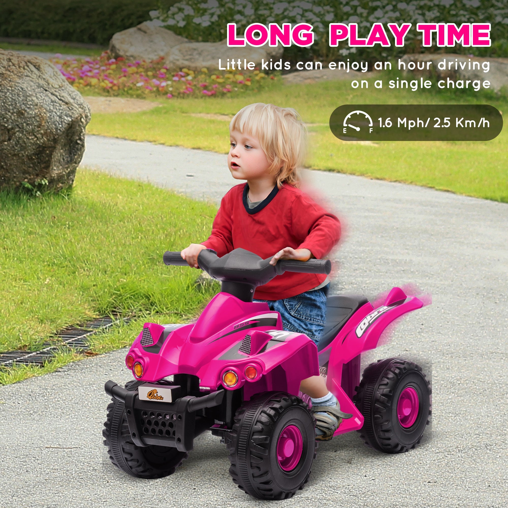 Qaba 6V Kids ATV Quad w/ Music, Forward, for 2-6 Years, Pink 